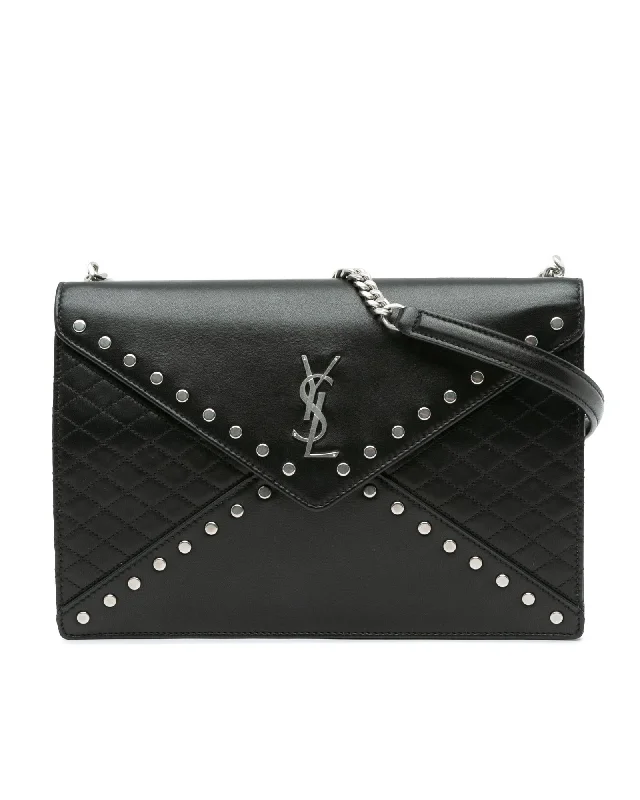 Top Brand Discounts Quilted Lambskin Studded Monogram Shoulder Bag with Chain Strap Stylish Handbags At Unbeatable Discounts