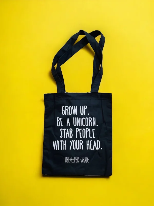 Flash Sale Fever The "Grow up. Be a Unicorn 🦄 " Quote Tote Medium (Black Canvass) Everyday Bags, Budget-Friendly Flash Sale Fever The "Grow up. Be a Unicorn 🦄 " Quote Tote Medium (Black Canvass) Everyday Bags, Budget-Friendly