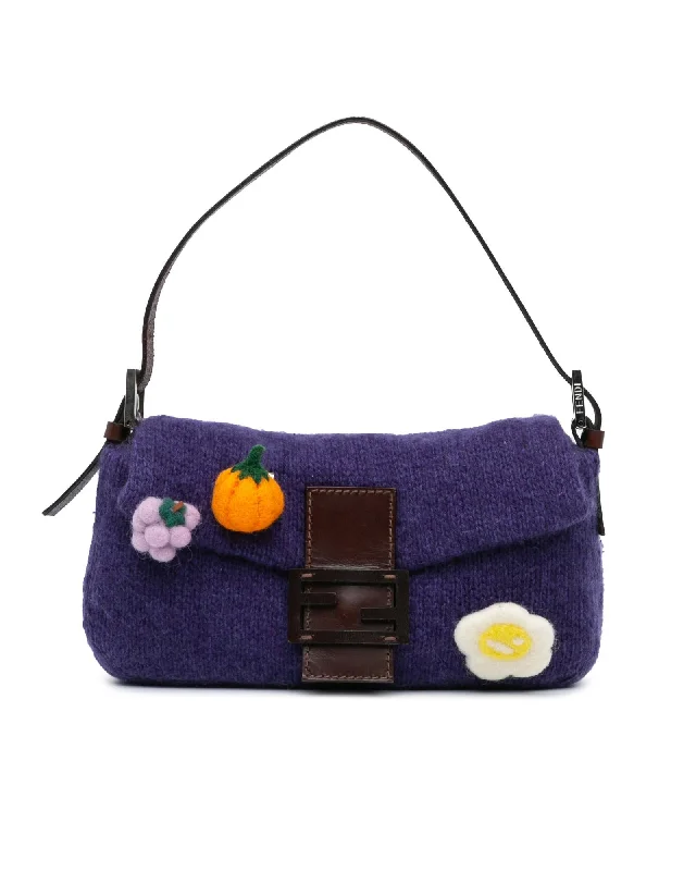 Daring Fashion Promotions Mini Knitted Wool Appliques Baguette with Leather Strap Luxury Handbags, Budget-Friendly Daring Fashion Promotions Mini Knitted Wool Appliques Baguette with Leather Strap Luxury Handbags, Budget-Friendly