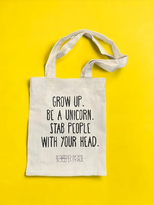 Budget Saver The "Grow up. Be a Unicorn 🦄 " Quote Tote Medium (White Canvass) Stylish Bags, Unbeatable Prices Budget Saver The "Grow up. Be a Unicorn 🦄 " Quote Tote Medium (White Canvass) Stylish Bags, Unbeatable Prices
