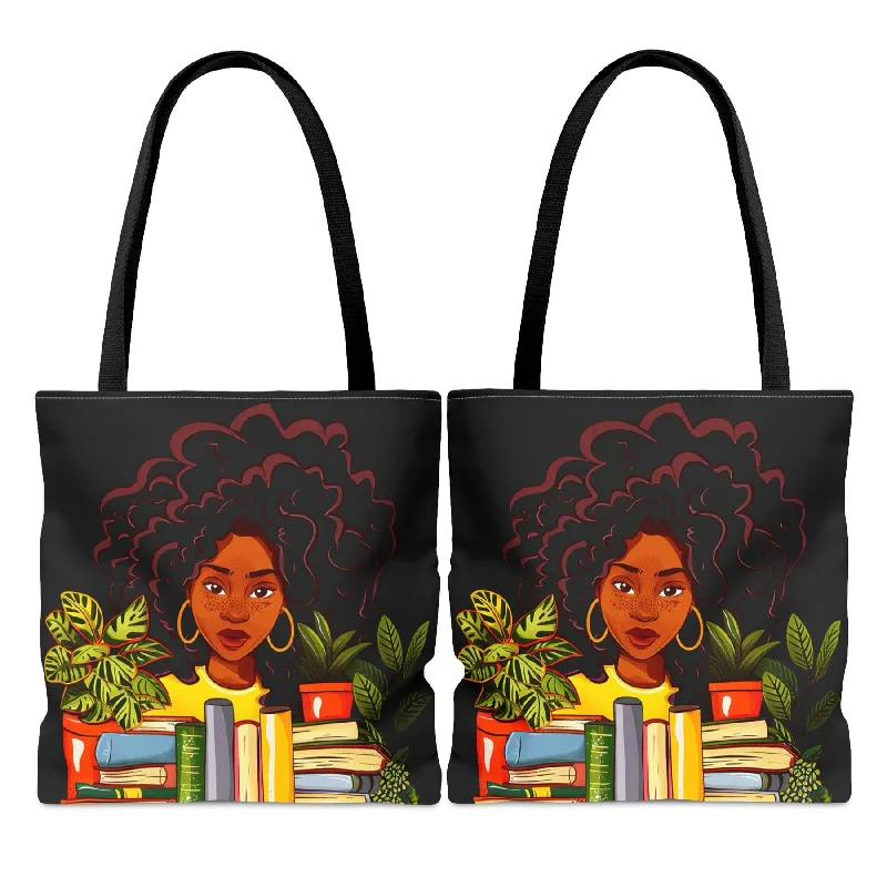 Vintage Bags For Retro And Classic Fashion Lovers Afro Books and Plants Tote Bag Modern Handbags With Stylish Discounts
