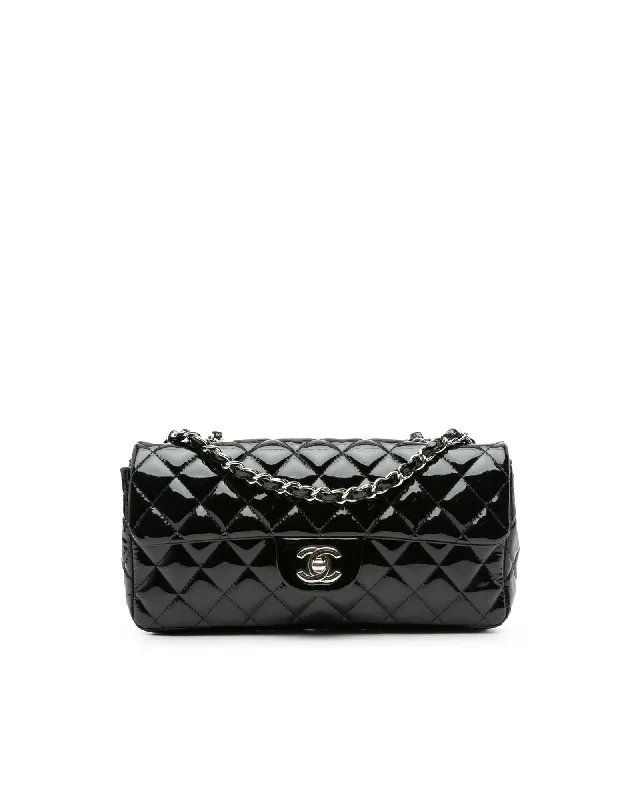 Edgy Bags For Bold And Daring Fashionistas Classic Patent Leather Quilted Flap Bag with Chain Straps Stylish And Functional Bags Now At Reduced Rates Edgy Bags For Bold And Daring Fashionistas Classic Patent Leather Quilted Flap Bag with Chain Straps Stylish And Functional Bags Now At Reduced Rates