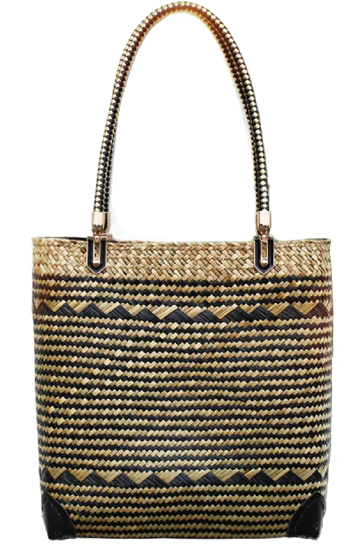 Feminine Luxe Style Sale Woven Grass Handbag (Black-Tan) Elegant Bags, Limited Stock