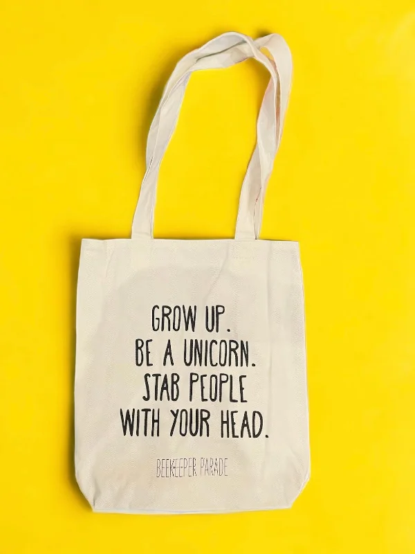 Must Haves The "Grow up. Be a Unicorn 🦄" Quote Tote Large (White Canvass) Sleek Bags, Perfect Prices Must Haves The "Grow up. Be a Unicorn 🦄" Quote Tote Large (White Canvass) Sleek Bags, Perfect Prices