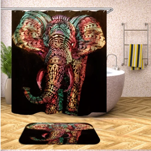 Inspired Bags For Affordable Luxury Elephant Shower Curtain and Mat Set - Multi Color Stylish Bags, Unbeatable Prices