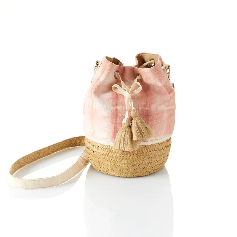 Chic Style Discounts Peach Colored Shibori and Seagrass Bucket Bag Grab Stylish Bags Before They Sell Out