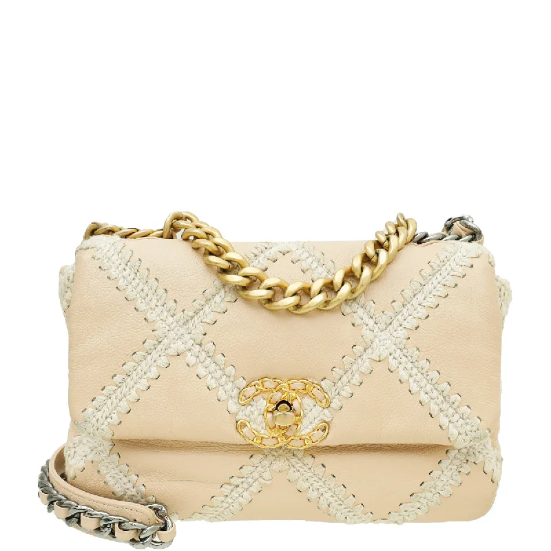 Affordable Bags For Budget Shoppers Chanel Beige CC Crochet Chanel 19 Flap Bag Trendy Handbags At Limited-Time Discounts