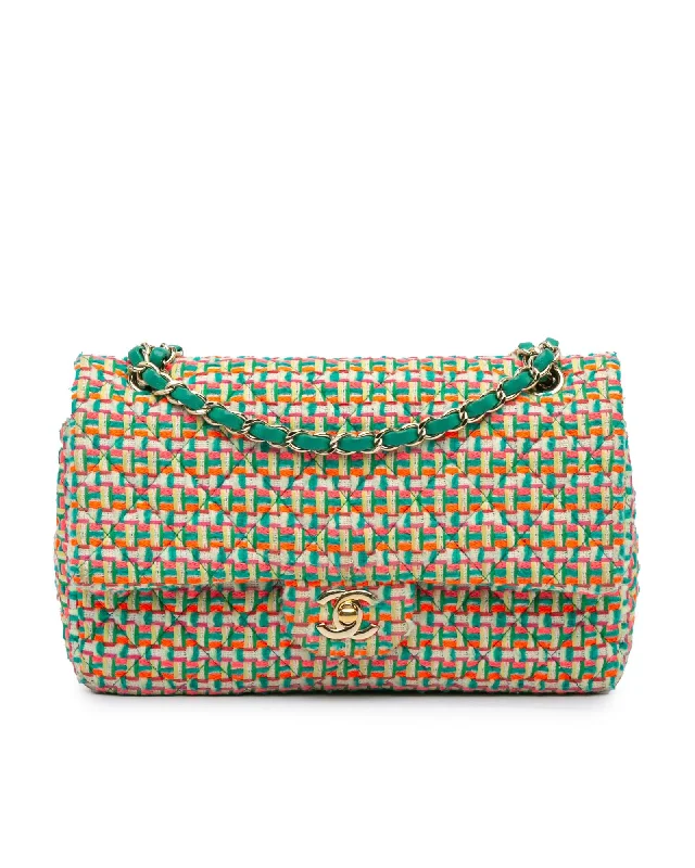 Feminine Style Promotions Medium Classic Tweed Double Flap Shoulder Bag with Leather-Woven Chain Straps Must-Have Bags, Big Discounts Feminine Style Promotions Medium Classic Tweed Double Flap Shoulder Bag with Leather-Woven Chain Straps Must-Have Bags, Big Discounts