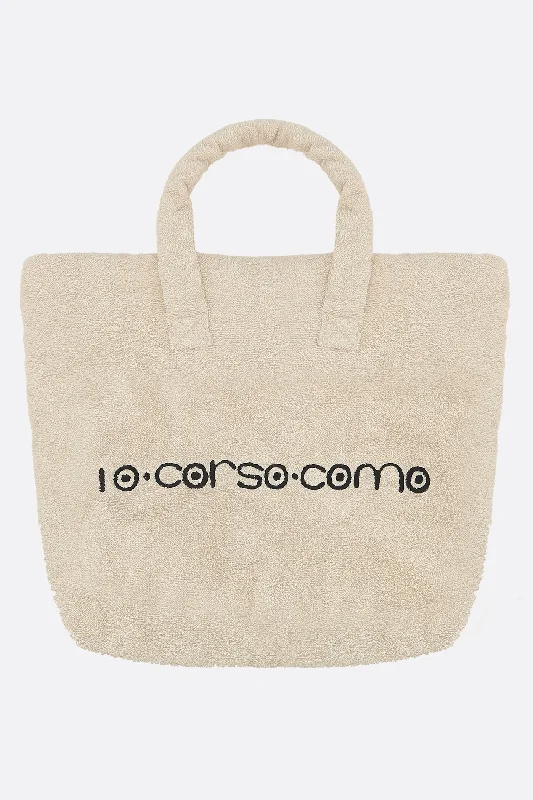 logo embroidered terry cloth tote bag Grab Your Favorite Handbags For Less