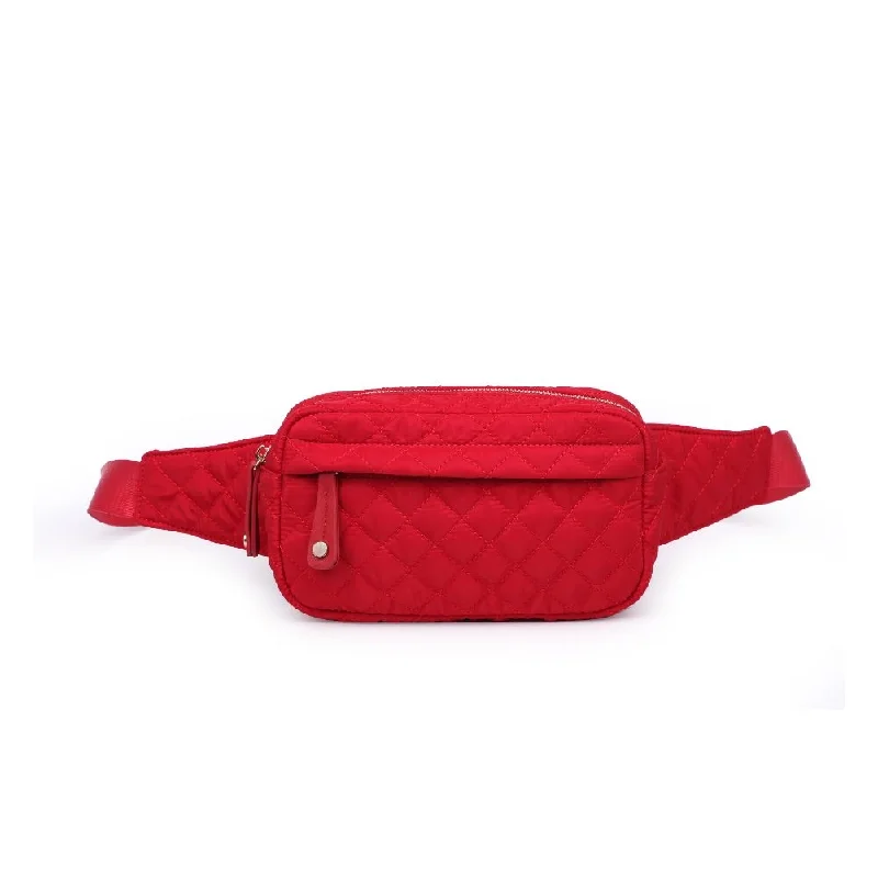 Teo Quilted Nylon Fanny Pack Belt Bag- Red