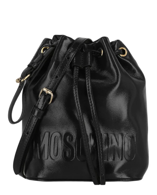 Moschino Womens Logo Embossed Coated Leather Bucket Bag Your Perfect Bag At The Perfect Price Moschino Womens Logo Embossed Coated Leather Bucket Bag Your Perfect Bag At The Perfect Price