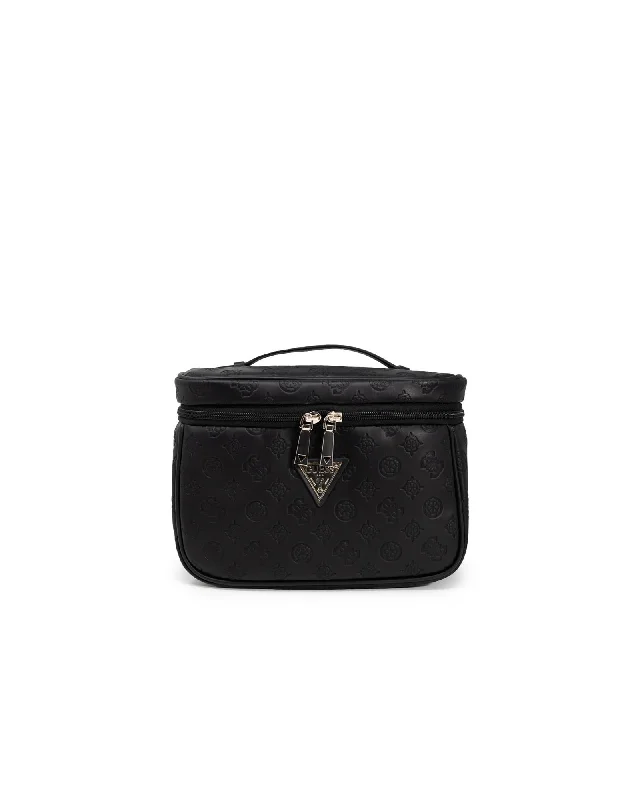 Guess Monogram Cosmetic Bag - Black Faux Leather Travel Makeup Organizer Must-Have Bags At Irresistible Discounts Guess Monogram Cosmetic Bag - Black Faux Leather Travel Makeup Organizer Must-Have Bags At Irresistible Discounts