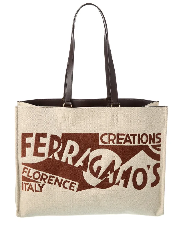 Ferragamo Logo Large Leather-Trim Tote Trendy Purses At Exclusive Promotional Rates