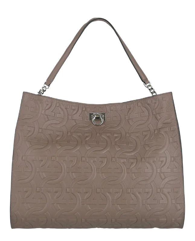 Ferragamo Womens Embossed Leather Gancini Trifolio Tote Fashion-Forward Bags At Limited-Time Offers Ferragamo Womens Embossed Leather Gancini Trifolio Tote Fashion-Forward Bags At Limited-Time Offers