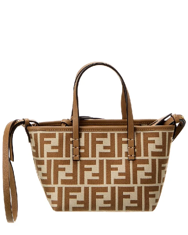 Fendi Mini Roll Ff Jacquard Leather-Trim Tote Carry Elegance For Less