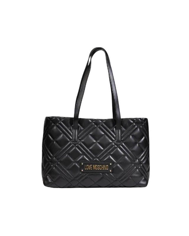 Love Moschino  Quilted Tote Bag - Black  Women's  Black Quilted Tote Bag   Black Quilted Tote   Tote Bag - Black Quilted