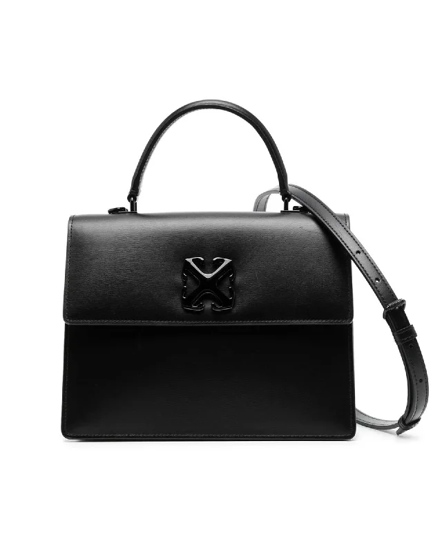 Off-White Leather Handbag with Magnetic Closure and Logo Detailing