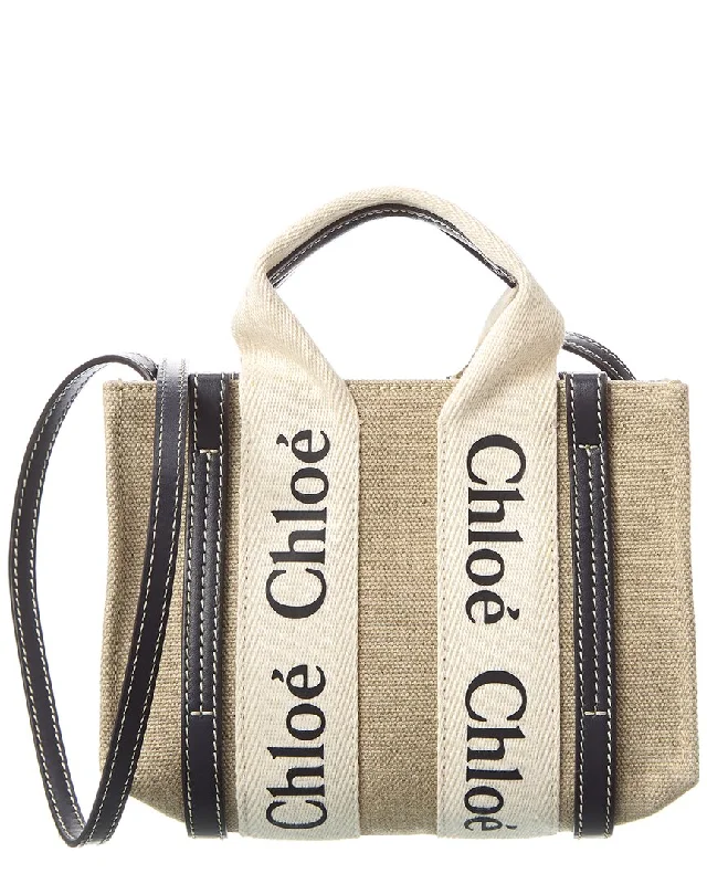 Chloe Woody Mini Canvas & Leather Tote Fashion Bags, Huge Savings