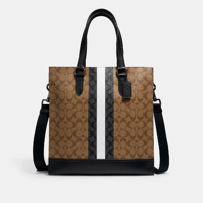 Coach Outlet Graham Structured Tote In Blocked Signature Canvas With Varsity Stripe