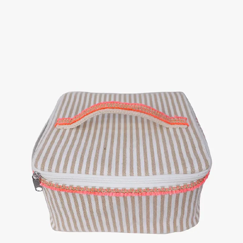 Anya Beige Cotton Multi-Box Cosmetic Case