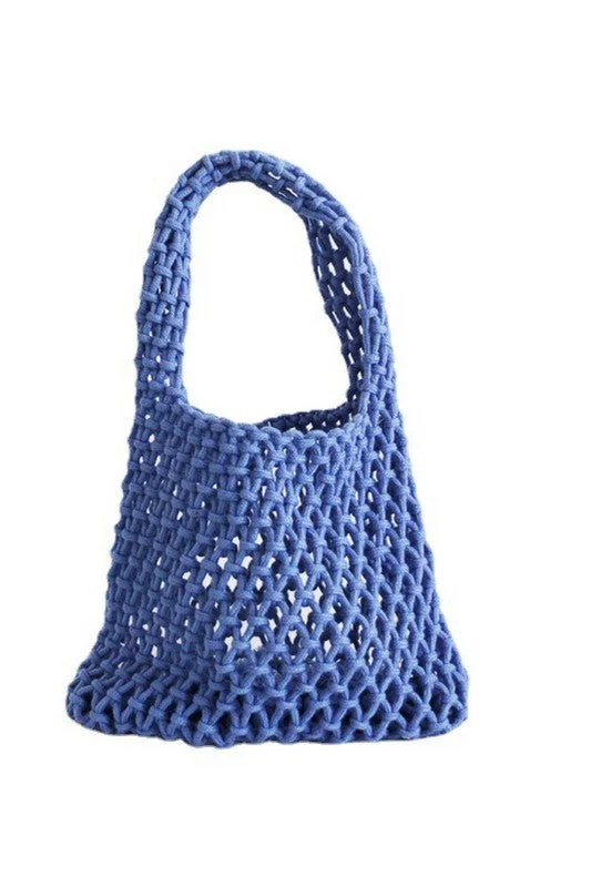 Solid Color Hollow Mesh Woven Bucket Bag