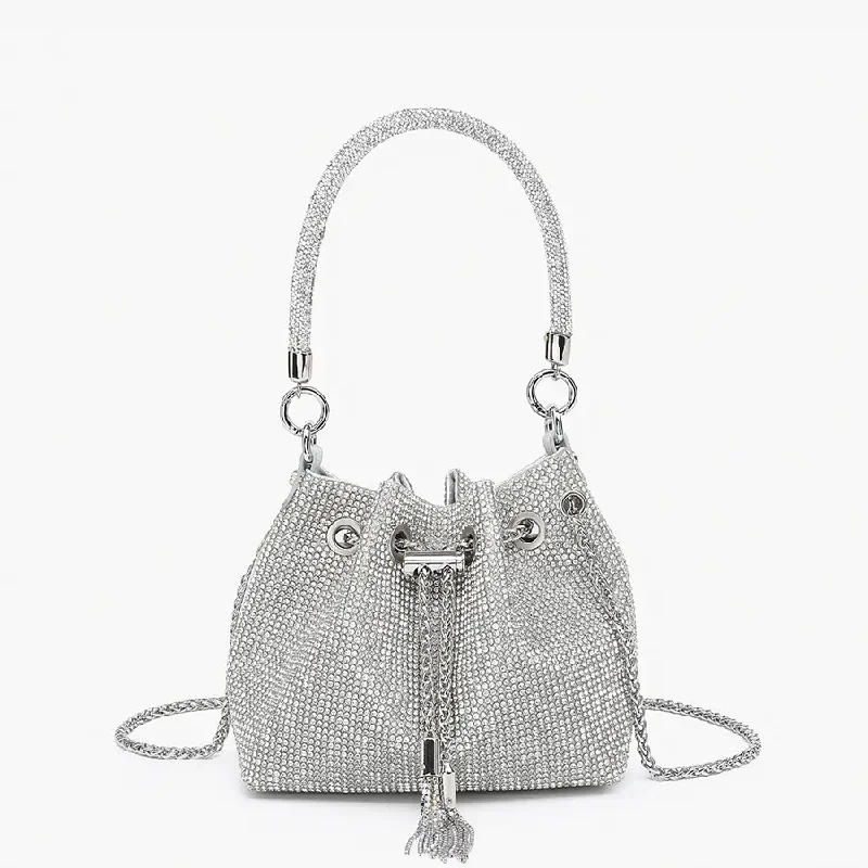 Ginette Silver Rhinestone Cinched Bucket Bag