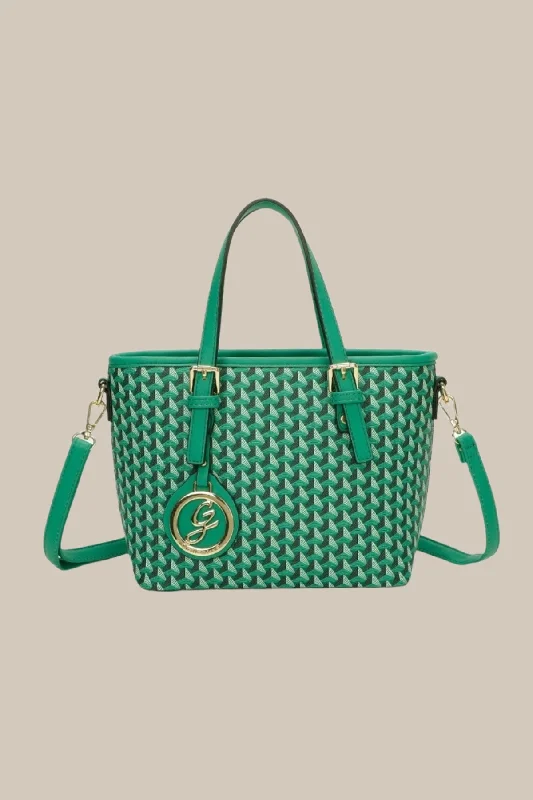 Geometric Printed Tote in Green Statement Bags, Shop Today