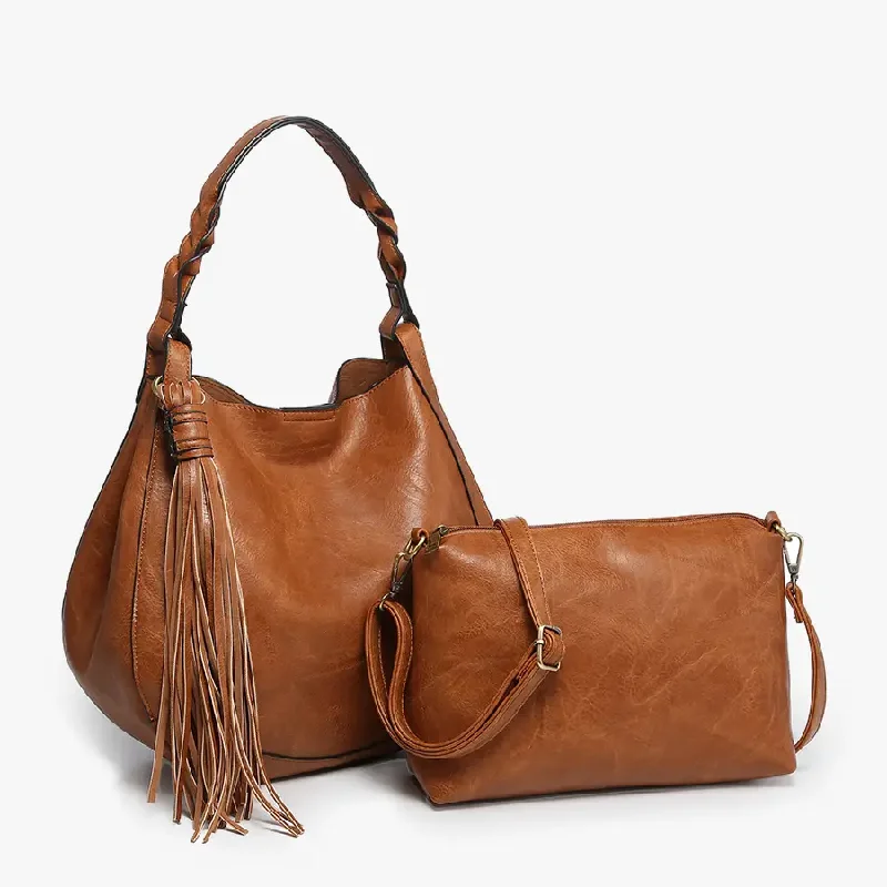 Eloise Brown Large Tassel Hobo Bag