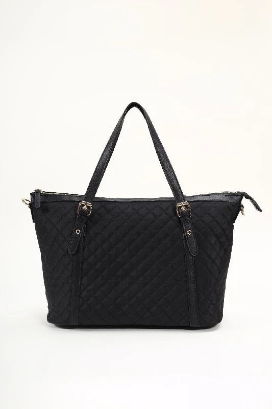 Quilted Nylon Everyday Tote in Black Premium Bags At Special Prices