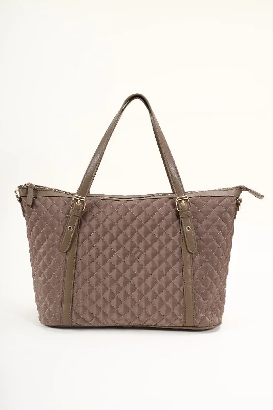 Quilted Nylon Everyday Tote in Taupe Elegant Bags, Limited Stock Available