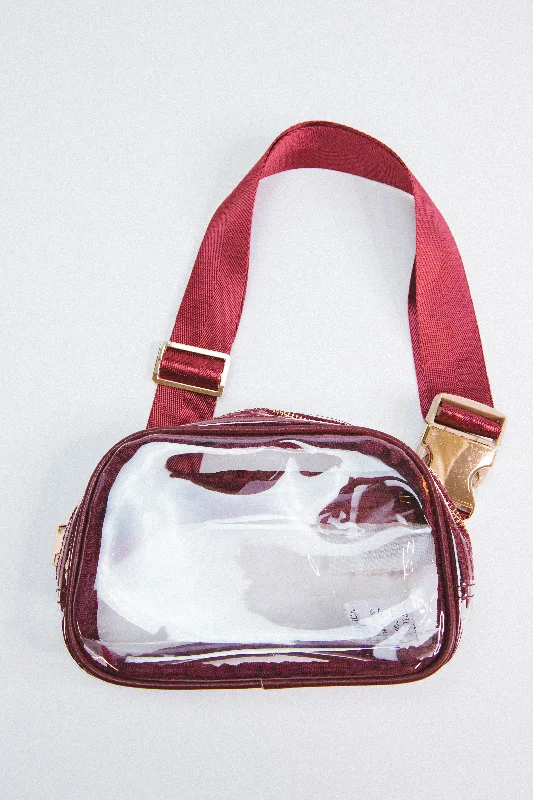 Trendsetter Clear Fanny Pack, Crimson Timeless Handbags, Flash Sale