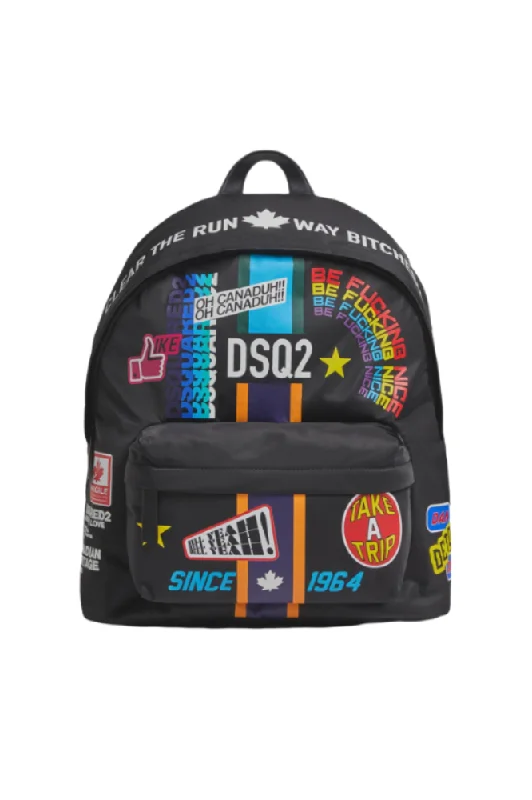 Dsquared2 Traveller Patch Backpack in Black Flash Sale On Designer Bags