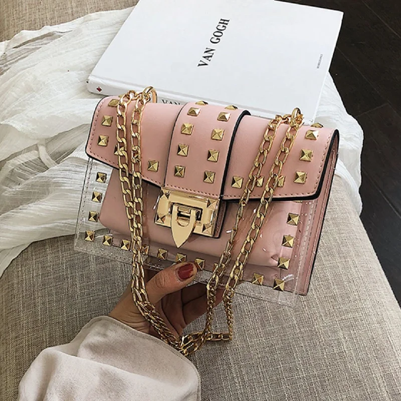 Studded Betty Shoulder Bag -Clear/Rose Limited-Stock Handbag Sale For A Stylish Look Studded Betty Shoulder Bag -Clear/Rose Limited-Stock Handbag Sale For A Stylish Look