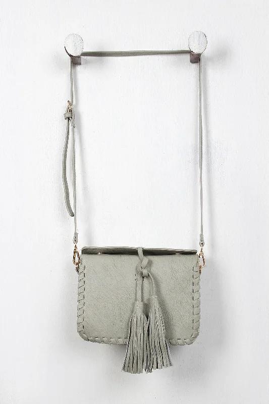 Textured Double Tassel Box Shoulder Bag Carry Elegance For Less