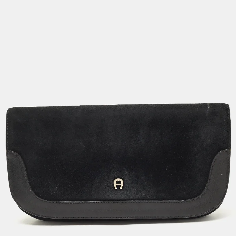 Aigner  Suede And Leather Logo Flap Clutch Chic Shoulder Bags At Promotional Rates