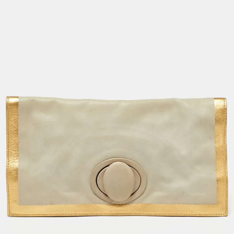 Bottega Veneta Grey/gold Leather Twist Lock Flap Clutch Premium Handbags At Exclusive Prices Bottega Veneta Grey/gold Leather Twist Lock Flap Clutch Premium Handbags At Exclusive Prices