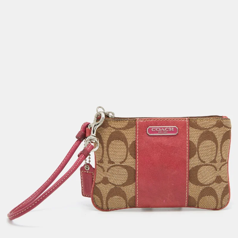 Coach Beige/pink Signature Canvas And Leather Wristlet Pouch Huge Handbag Markdowns – Update Your Collection Now Coach Beige/pink Signature Canvas And Leather Wristlet Pouch Huge Handbag Markdowns – Update Your Collection Now