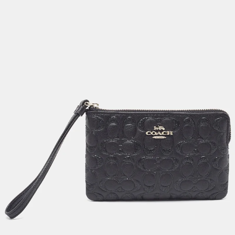 Coach  Signature Glitter Embossed Leather Boxed Wristlet Clutch Trendy Purses With Limited-Time Offers