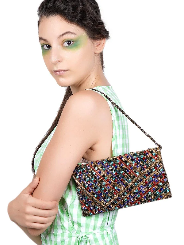 Odette Women Multi-Color Glitzy Envelope Clutch