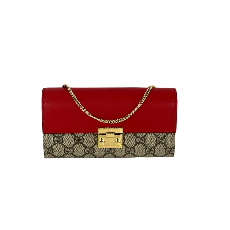 Gucci GG Supreme Continental Wallet on a Chain Red Pink Clutch Fashion Bags With Huge Discounts Gucci GG Supreme Continental Wallet on a Chain Red Pink Clutch Fashion Bags With Huge Discounts