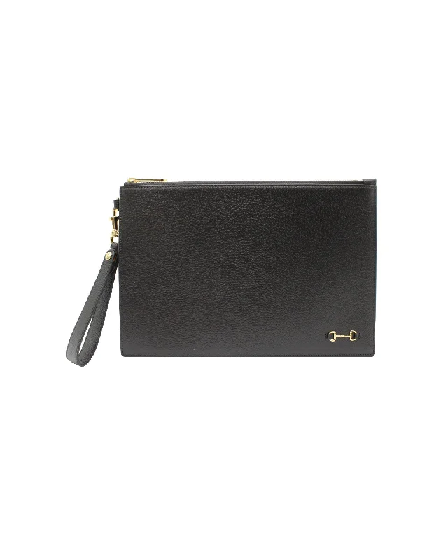 Gucci Horsebit Top Zip Wrist Pouch in Black Leather Statement Handbags At Unbeatable Discounts Gucci Horsebit Top Zip Wrist Pouch in Black Leather Statement Handbags At Unbeatable Discounts