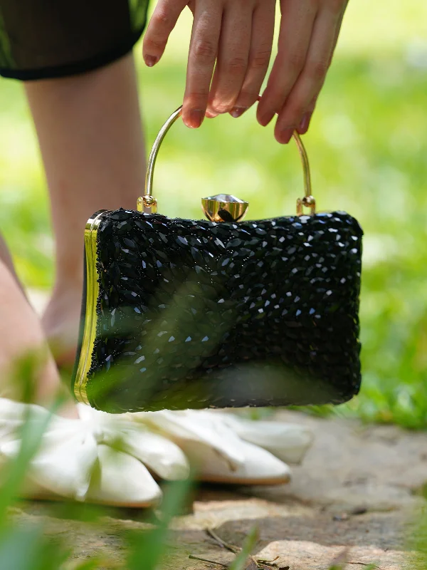 Odette Women Hi-Shine Black Embellished Structured Clutch Bag Fashionable Bags With Special Seasonal Offers Odette Women Hi-Shine Black Embellished Structured Clutch Bag Fashionable Bags With Special Seasonal Offers