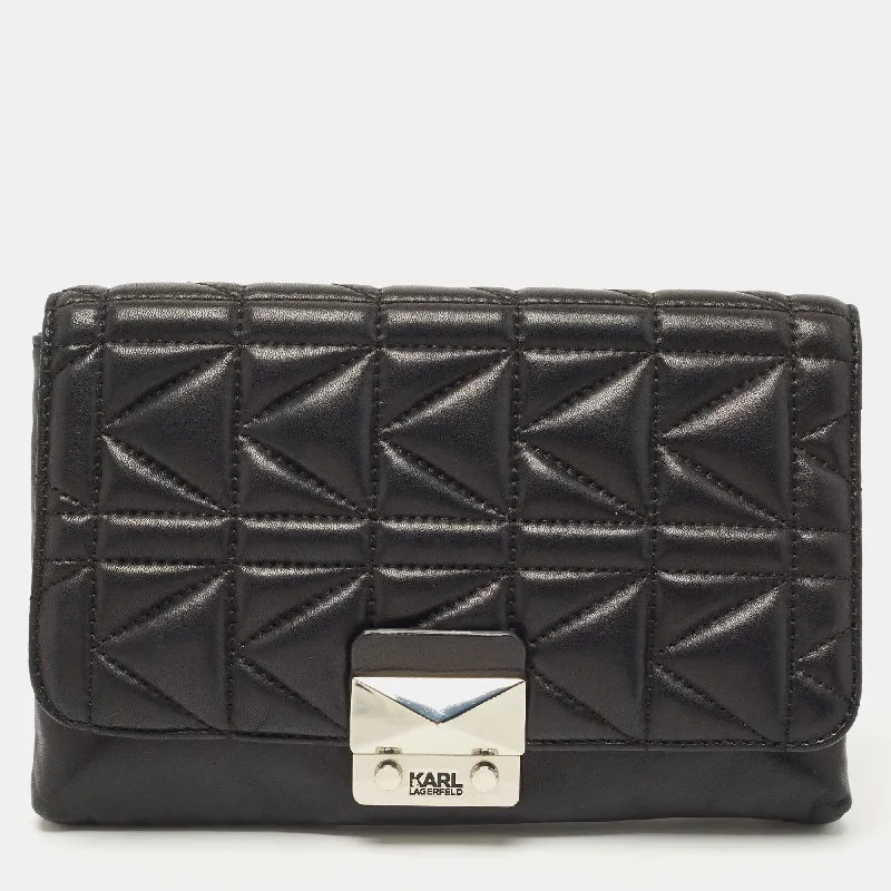 Karl Lagerfeld  Quilted Leather Pushlock Flap Clutch Classic Totes At Unbeatable Deals