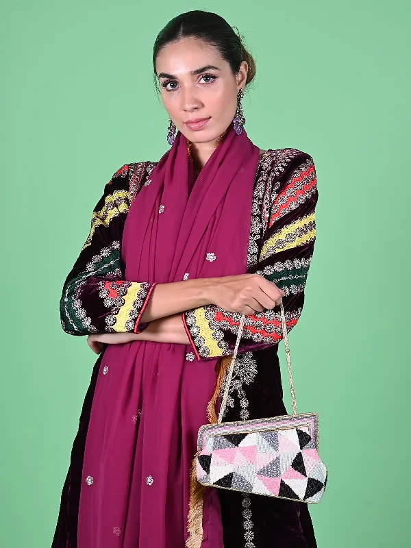 Odette Multi Fabric Beaded Clutch For Women Designer Bags At Lower Prices