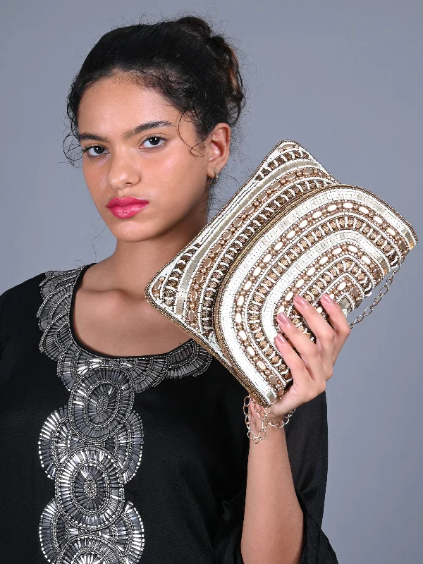 Odette Golden Embroidered Clutch Bag For Women Carry Elegance For Less
