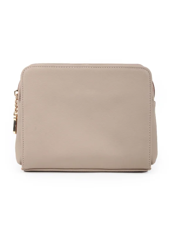 Odette Beige Solid Clutch Bag For Women Elegant Bags, Limited Stock Available