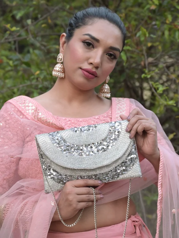 Odette Silver Beads and Sequins Embroidered Envelope Clutch for Women Designer-Inspired Bags, Best Prices Odette Silver Beads and Sequins Embroidered Envelope Clutch for Women Designer-Inspired Bags, Best Prices