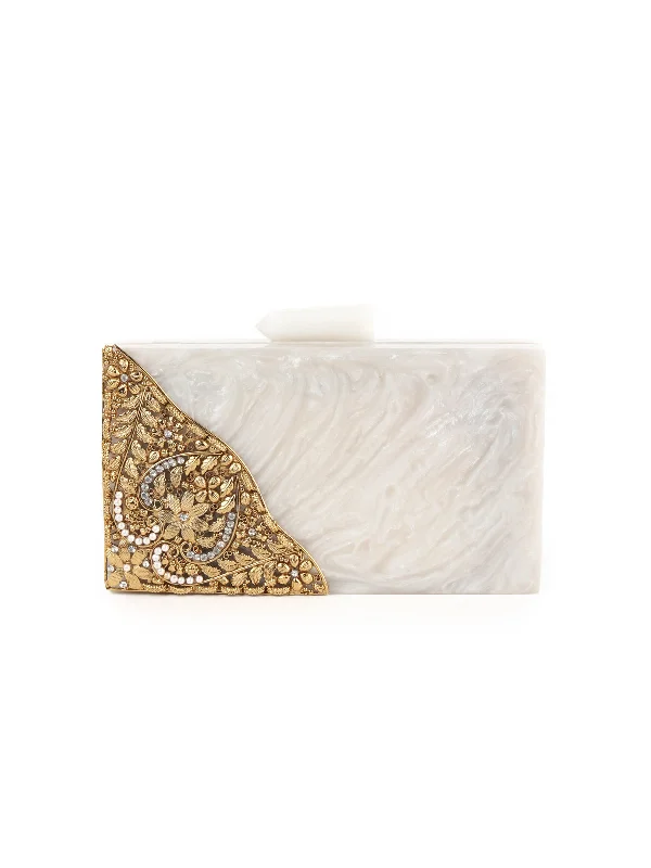 Odette White And Gold Resin Box Clutch Bag For Women The Handbag Sale You've Been Waiting For Odette White And Gold Resin Box Clutch Bag For Women The Handbag Sale You've Been Waiting For