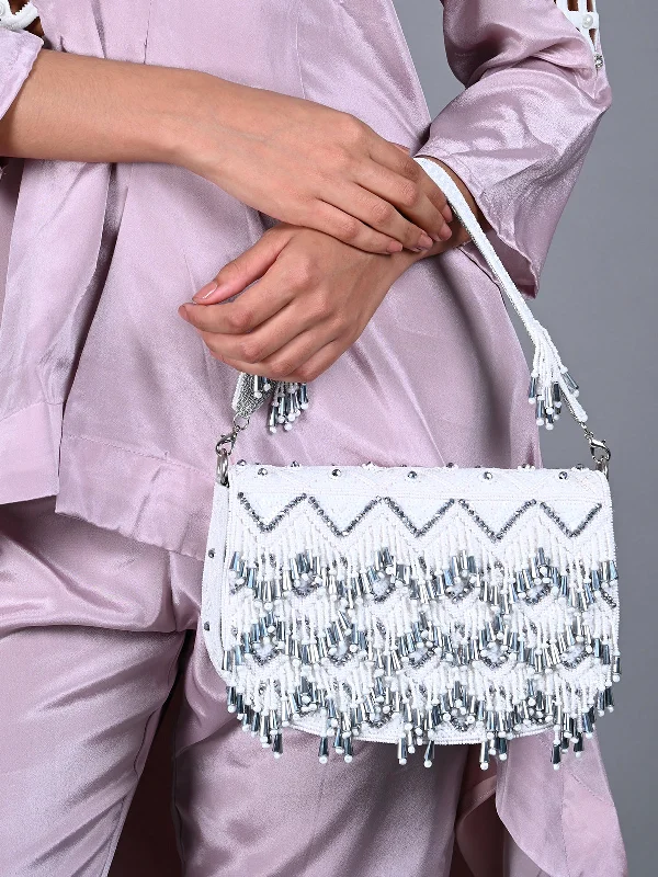 Odette White Embellished Clutch Bag For Women Designer Bags At Low Prices