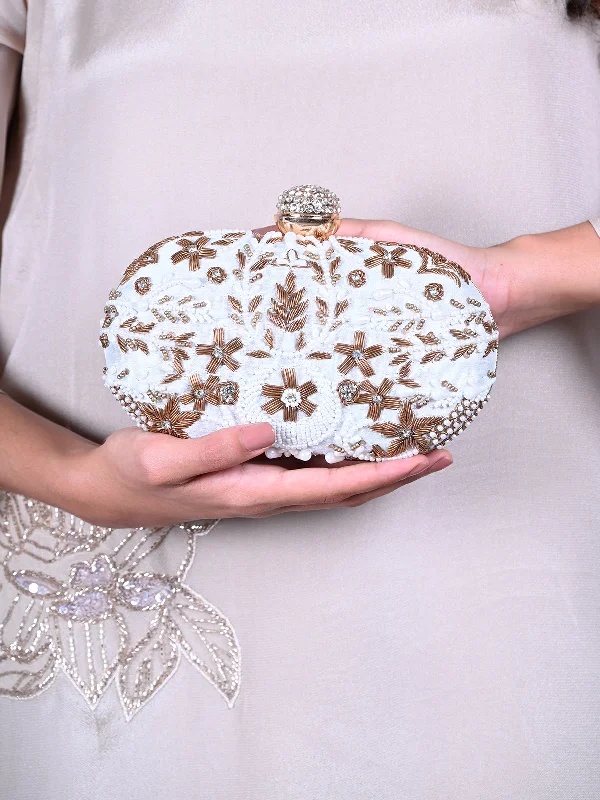 Odette White Embroidered Clutch Bag For Women Statement Bags, Shop Today